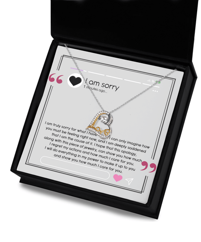 Apology Gift for Girlfriend, Wife, Soulmate - Sorry, I Care For You - Love Heart Pendant Necklace - Mallard Moon Gift Shop