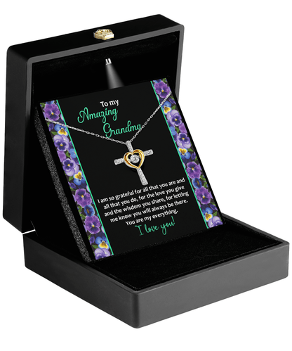 To My Amazing Grandma I am Grateful Cross Pendant Necklace - Mallard Moon Gift Shop