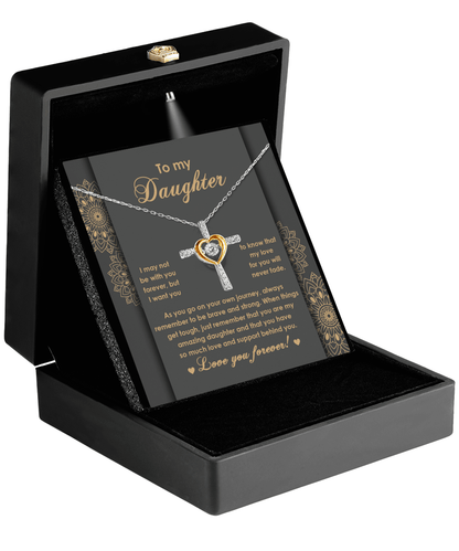 Daughter Gift for Birthday, Christmas, Graduation Inspirational Brave and Strong Cross Pendant Necklace - Mallard Moon Gift Shop