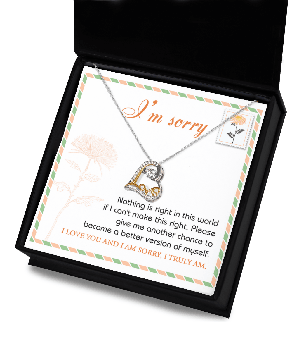 Apology Gift for Girlfriend, Wife, Soulmate - Sorry, Another Chance - Love Heart Pendant Necklace - Mallard Moon Gift Shop