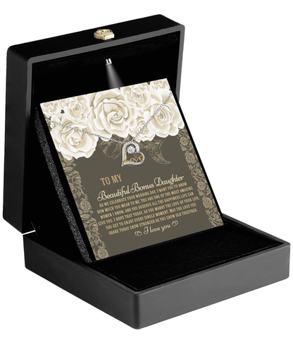 Bonus Daughter Wedding Day Gift - Grow Old Together - Love Dancing Heart Pendant Necklace - Mallard Moon Gift Shop