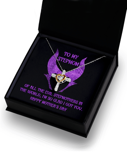 Stepmom Mother's Day Gift - To My Stepmom - Of All the Evil Stepmothers in the World, I'm Glad I Got You Cross Pendant Necklace - Mallard Moon Gift Shop