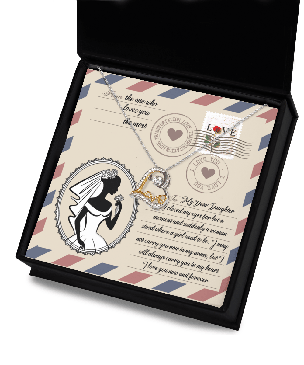 Daughter Wedding Day Gift for Bride Dancing Love Heart Pendant Necklace Gift from Mother and Father - Mallard Moon Gift Shop