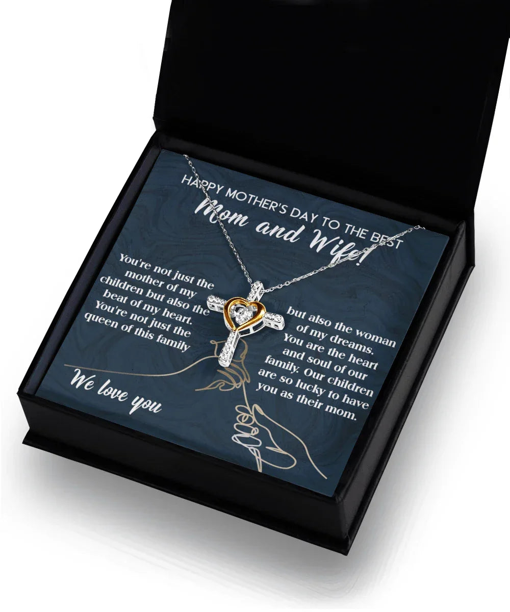 Happy Mother's Day to the Best Mom and Wife Cross Pendant Necklace