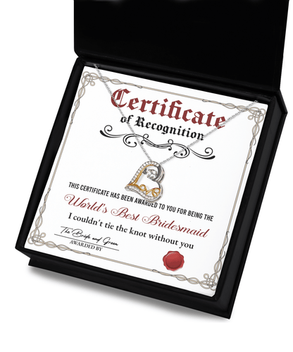 Bridesmaid Gift - Certificate Of Recognition Love Dancing Heart Pendant Necklace - Mallard Moon Gift Shop