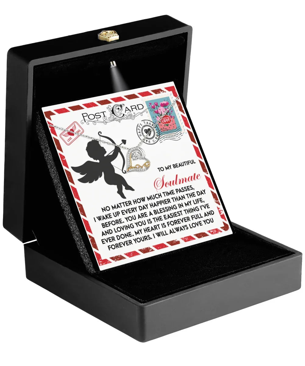 To My Beautiful Soulmate - Love Dancing Heart Necklace – A Heartwarming Valentine’s Day Gift to Express Eternal Love
