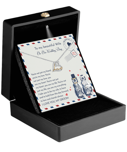 Wife Wedding Day Gift - I Will Love And Cherish Always Love Dancing Heart Pendant Necklace, Bride Jewelry, Gift from Groom - Mallard Moon Gift Shop