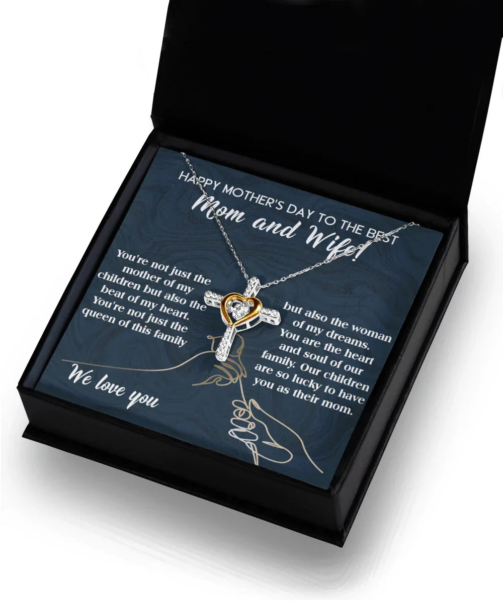Mother's Day Gift to Wife You're the Mother of My Children and the Beat of My Heart Cross Pendant Necklace