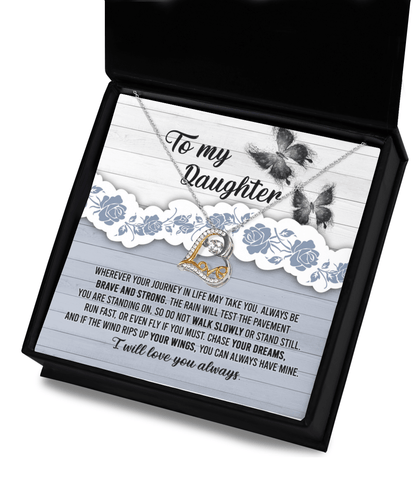 Daughter Wedding Day, Graduation, Birthday Gift - Chase Your Dreams Always Have My Wings - Love Dancing Heart Pendant Necklace - Mallard Moon Gift Shop