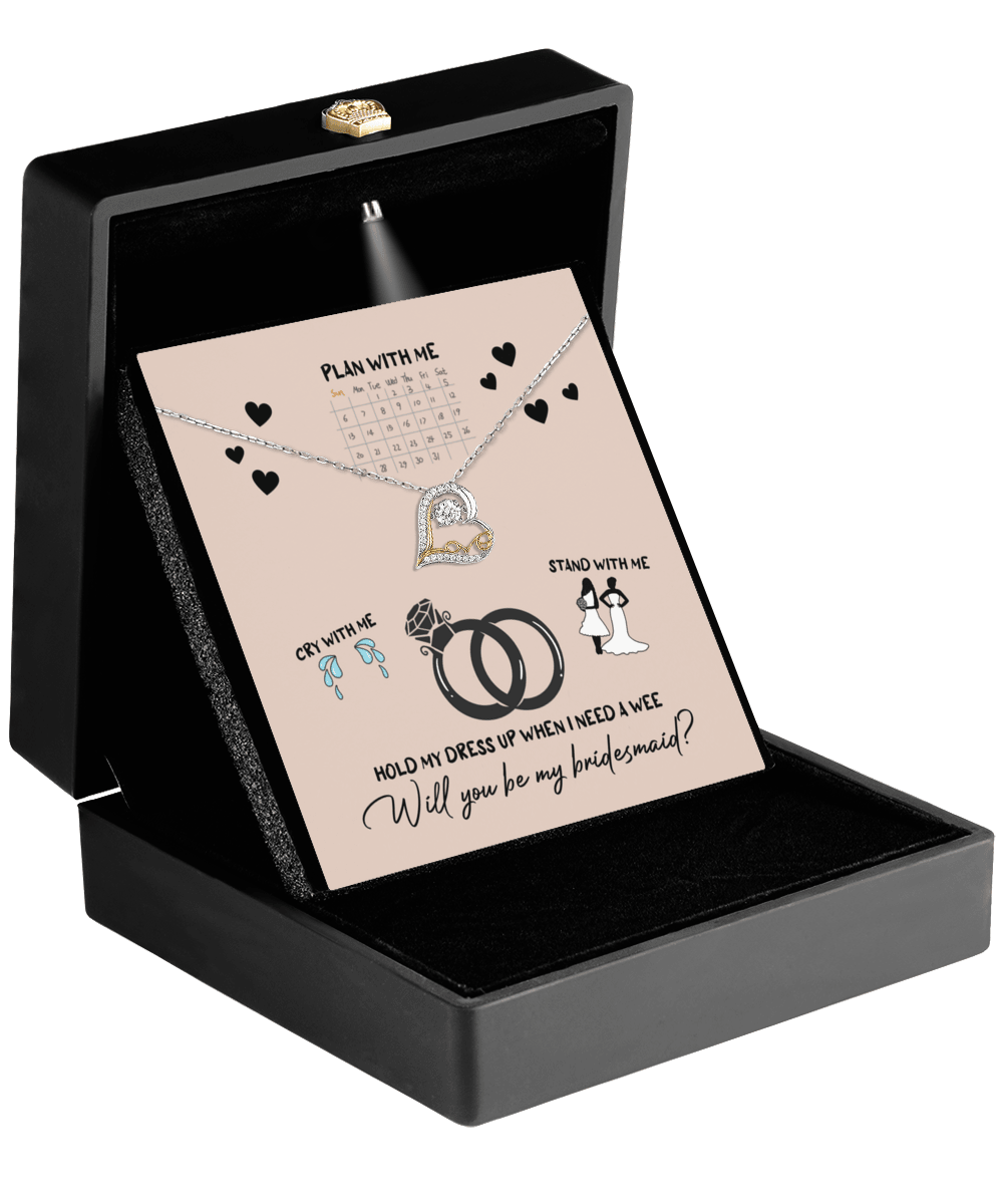 Bridesmaid Proposal Wedding Invite Will You Be My Main Witch Love Dancing Heart Pendant Necklace - Mallard Moon Gift Shop