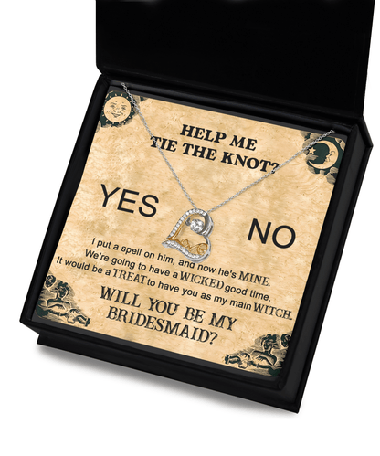 Bridesmaid Proposal Wedding Invite Will You Be My Main Witch Love Dancing Heart Pendant Necklace - Mallard Moon Gift Shop