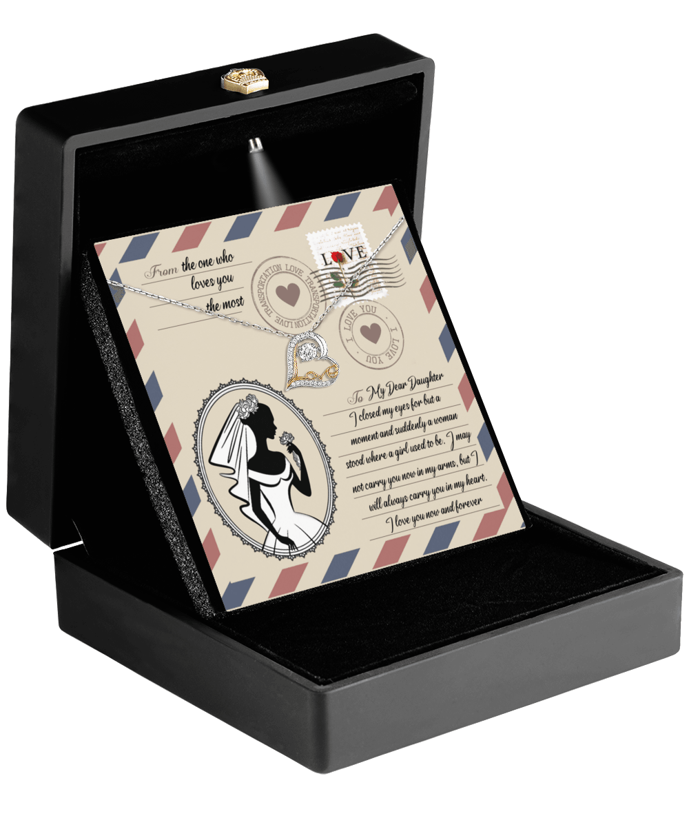 Daughter Wedding Day Gift for Bride Dancing Love Heart Pendant Necklace Gift from Mother and Father - Mallard Moon Gift Shop