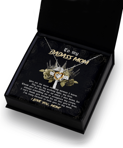 To My Badass Mom You are My Rock Cross Pendant Necklace - Mallard Moon Gift Shop