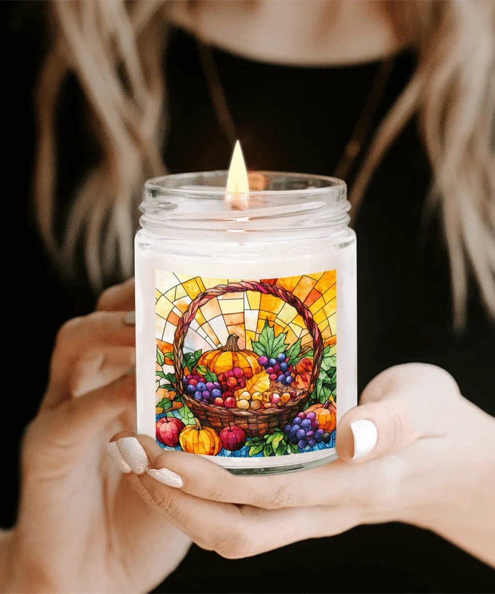 Bountiful Fall Fruit Basket - Stained Glass Soy Scented Container Jar Candle