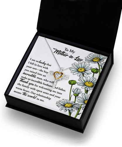 Gift for Mother-in-Law from Daughter-in-Law You Raised an Incredible Man Cross Pendant Necklace - Mallard Moon Gift Shop
