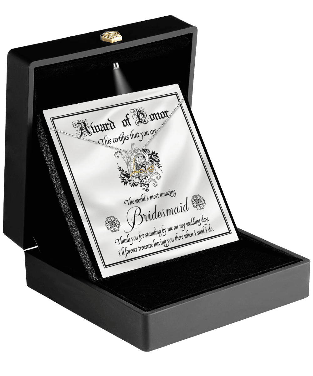 Bridesmaid Wedding Day Gift - Award Of Honor Thank You Card with Love Dancing Heart Pendant Necklace - Mallard Moon Gift Shop