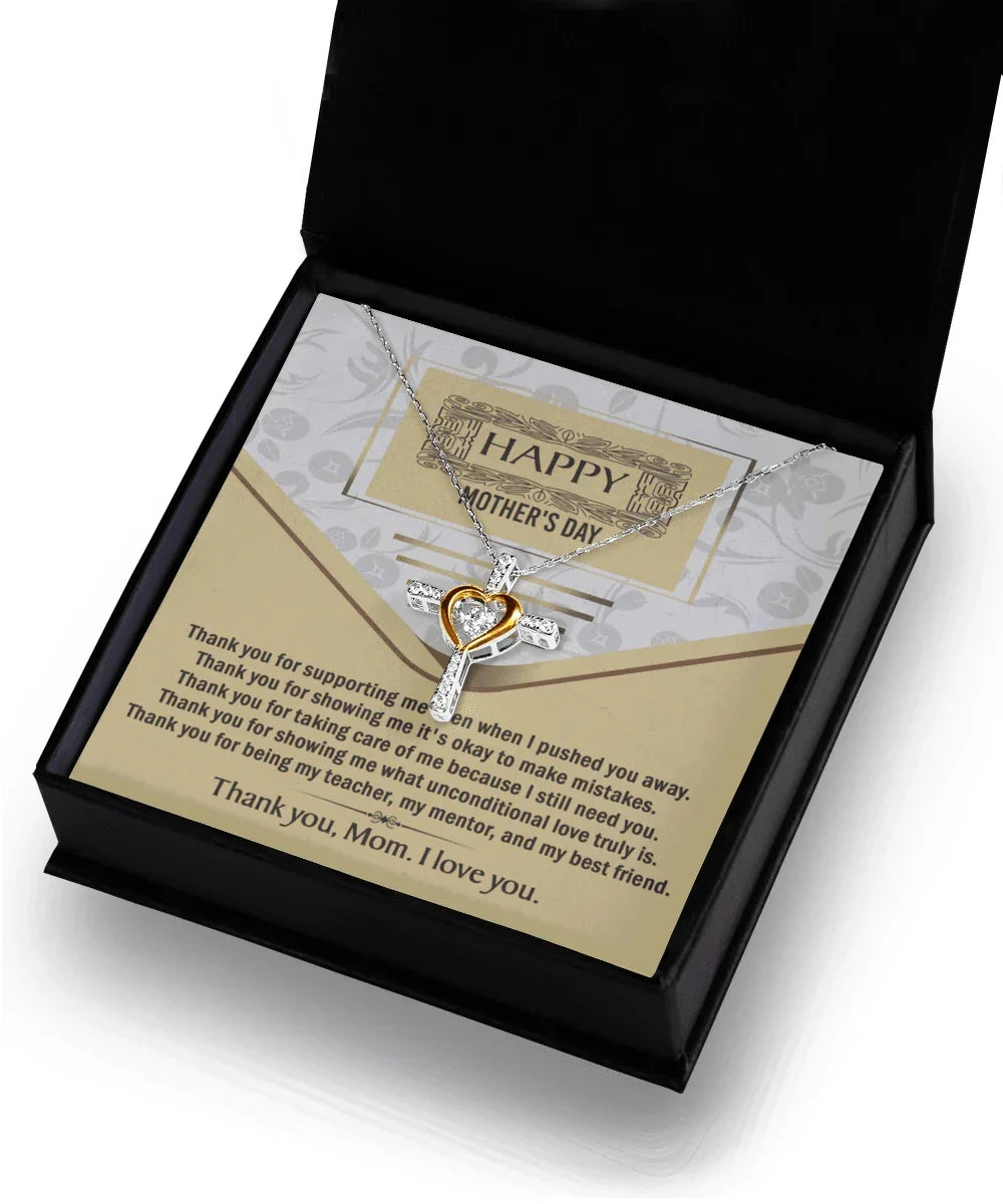 Happy Mother's Day Unconditional Love Cross Pendant Necklace Gift for Mom