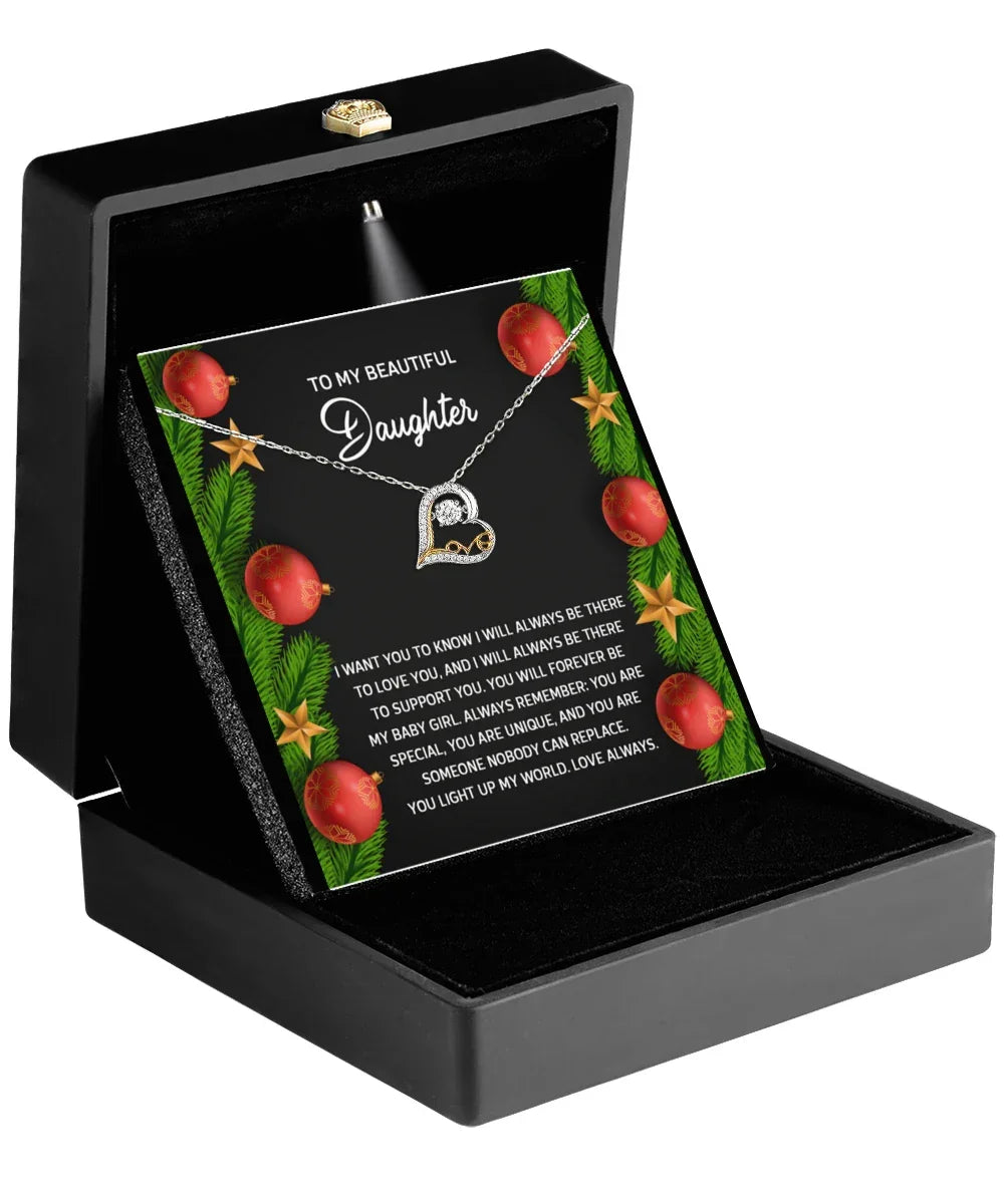 Daughter Christmas Present - Nobody Can Replace - Love Dancing Heart Pendant Necklace