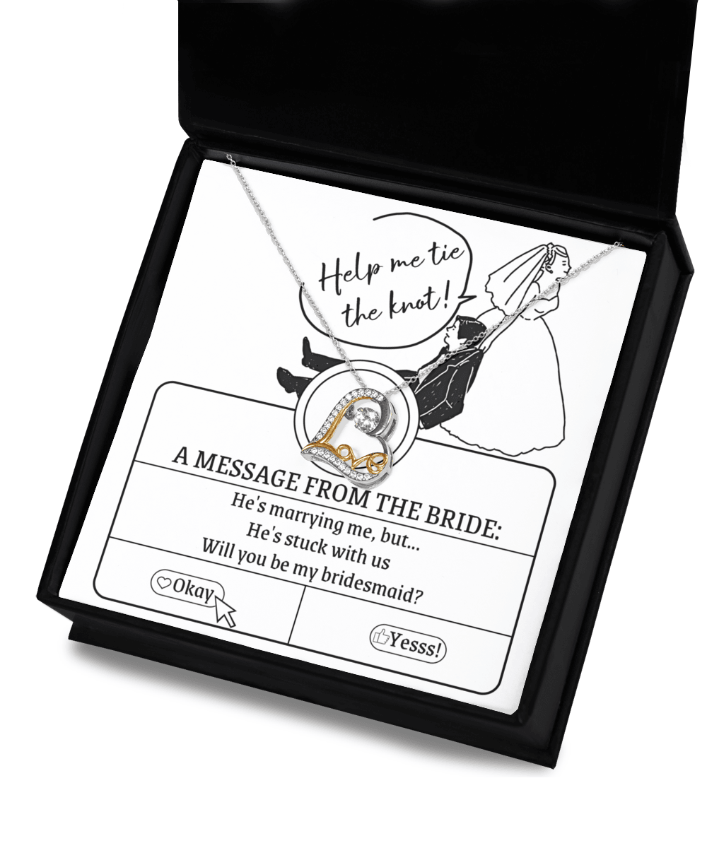 Bridesmaid Proposal Wedding Invite Will You Be My Bridesmaid Love Heart Pendant Necklace - Mallard Moon Gift Shop