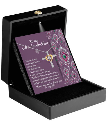 Mother-in-Law Gift You Are My Bonus Mom, My Friend Cross Pendant Necklace - Mallard Moon Gift Shop