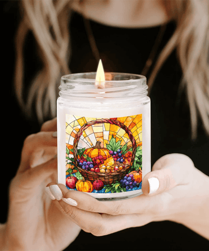 Bountiful Fall Fruit Basket - Stained Glass Soy Scented Container Jar Candle - Mallard Moon Gift Shop
