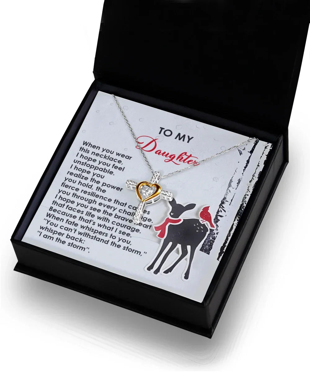 Daughter Heartfelt Gift- Every Challenge - Dancing Cross Pendant Necklace