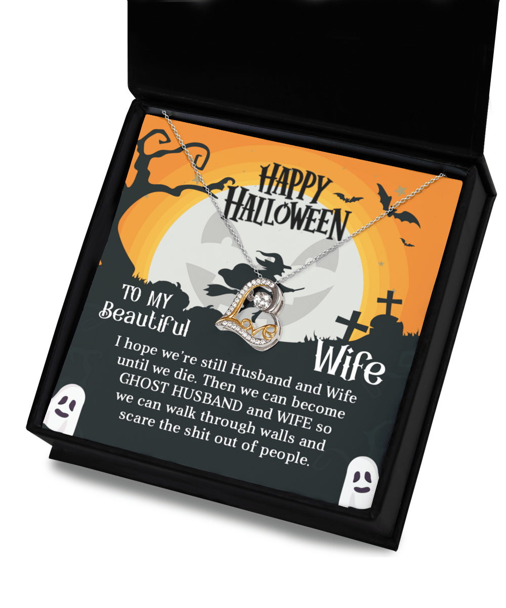 Wife Happy Halloween - Ghost Husband and Wife - Love Dancing Heart Necklace - Mallard Moon Gift Shop