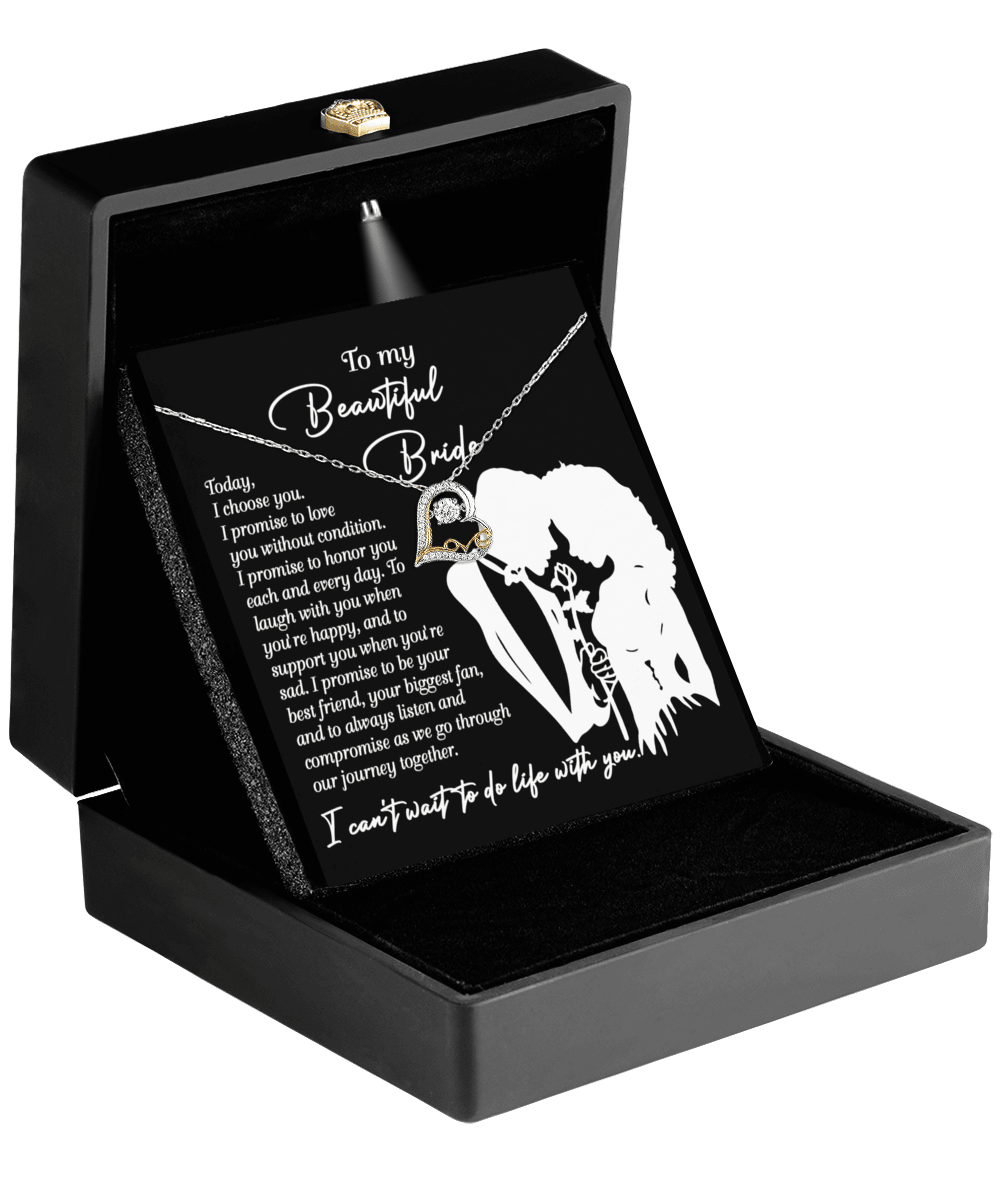 To My Beautiful Bride - I Choose You Love Dancing Heart Pendant Necklace Wedding Day Gift from Groom - Mallard Moon Gift Shop