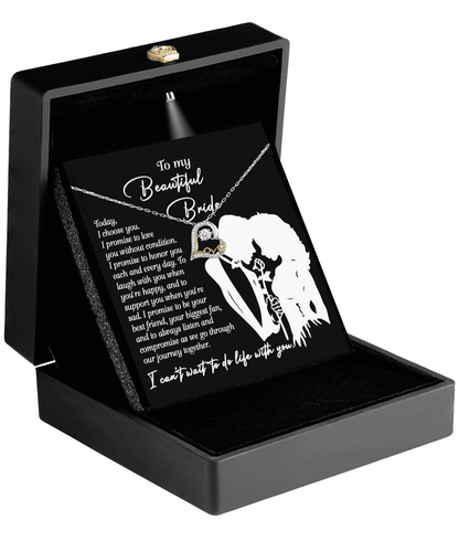 To My Beautiful Bride - I Choose You Love Dancing Heart Pendant Necklace Wedding Day Gift from Groom - Mallard Moon Gift Shop
