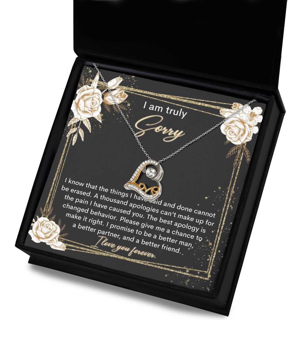 Apology Gift for Girlfriend, Wife, Soulmate - Sorry, Cannot Be Erased - Love Heart Pendant Necklace - Mallard Moon Gift Shop