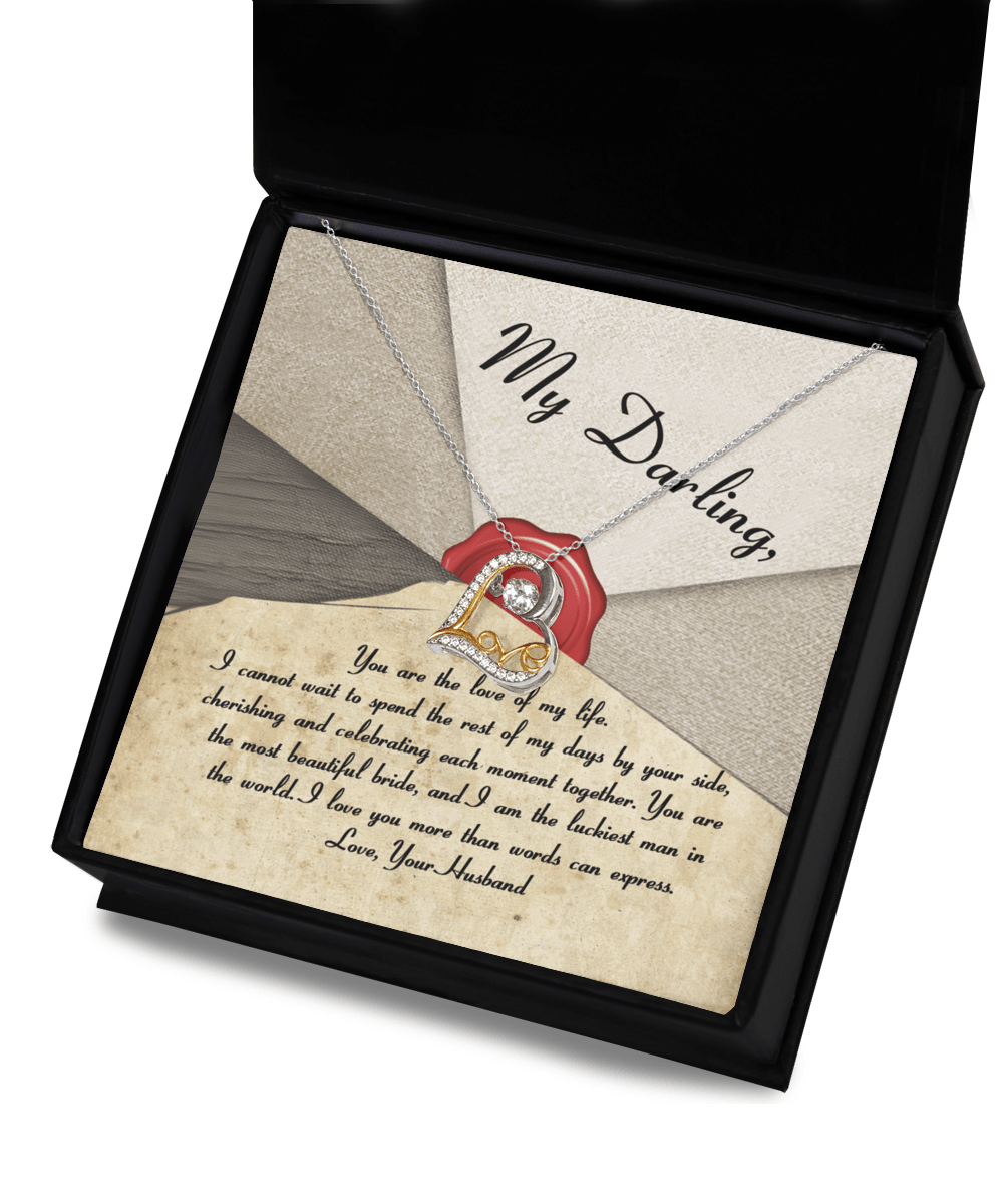 My Darling Bride Love of My Life Love Dancing Heart Pendant Necklace - Mallard Moon Gift Shop