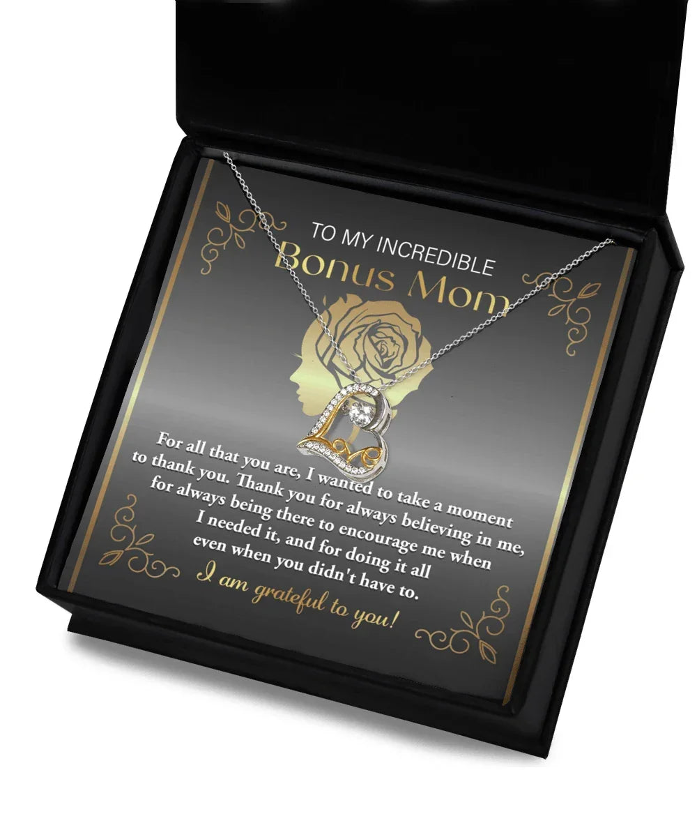 To My Incredible Bonus Mom Thank You for Believing in Me Love Heart Pendant Necklace