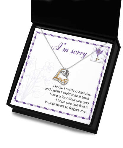 Gift for Girlfriend, Wife - Sorry, Take It Back - Love Heart Pendant Necklace - Mallard Moon Gift Shop