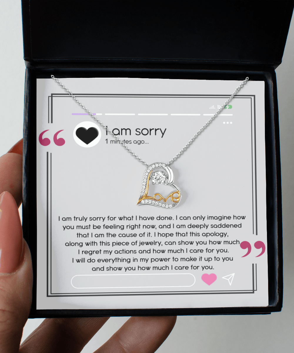 Apology Gift for Girlfriend, Wife, Soulmate - Sorry, I Care For You - Love Heart Pendant Necklace - Mallard Moon Gift Shop