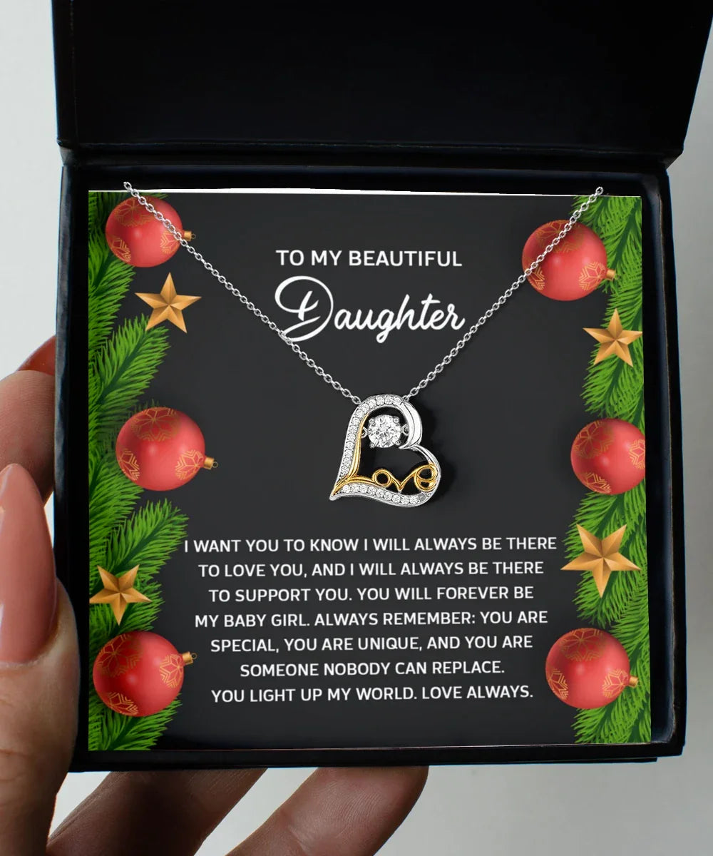 Daughter Christmas Present - Nobody Can Replace - Love Dancing Heart Pendant Necklace