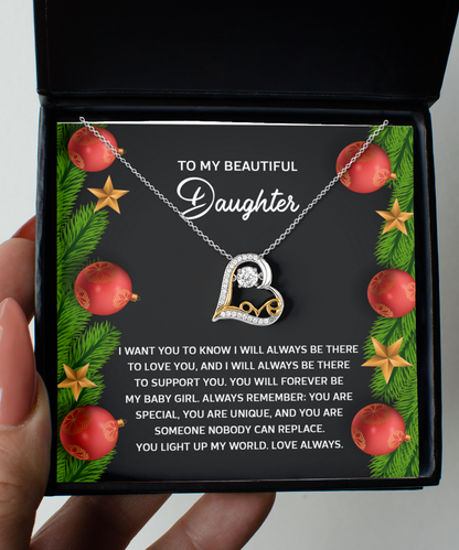 Daughter Christmas Present - Nobody Can Replace - Love Dancing Heart Pendant Necklace - Mallard Moon Gift Shop