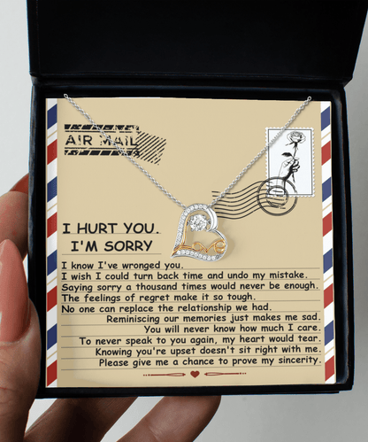 Apology Gift for Girlfriend, Wife, Soulmate - Sorry, Makes Me Sad - Love Dancing Heart Pendant Necklace - Mallard Moon Gift Shop