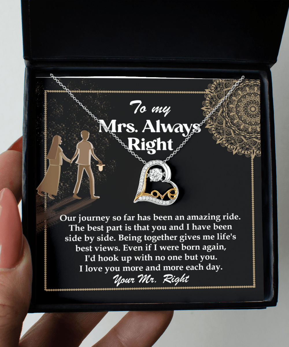 Wife Always Right Romantic Love Dancing Heart Pendant Necklace, Wedding, Anniversary, Birthday Gift from Husband - Mallard Moon Gift Shop