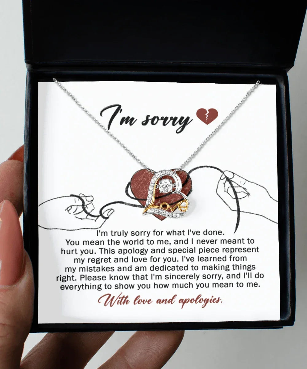 Apology Gift for Girlfriend, Wife, Soulmate - Sorry, Mean The World - Love Dancing Heart Pendant Necklace