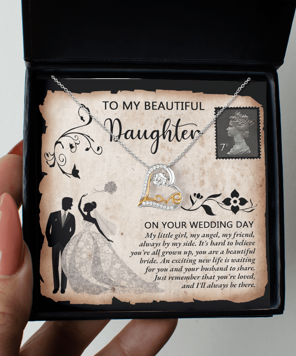 Daughter Wedding Day Gift, Dancing Love Heart Pendant Necklace, Gift for Bride - Mallard Moon Gift Shop