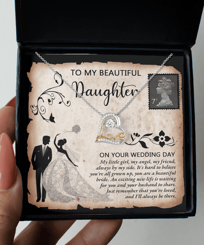 Daughter Wedding Day Gift, Dancing Love Heart Pendant Necklace, Gift for Bride - Mallard Moon Gift Shop