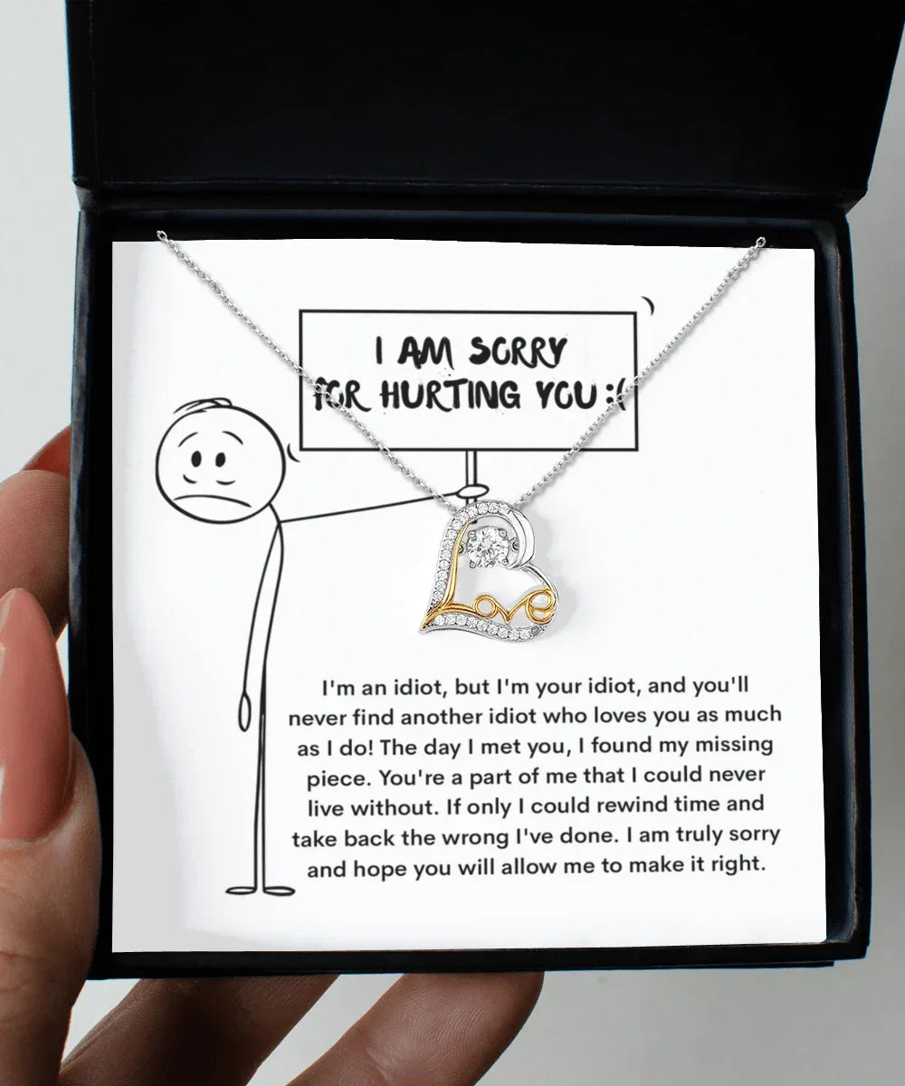 Apology Gift for Girlfriend, Wife, Soulmate - Sorry, Missing Piece - Love Dancing Heart Pendant Necklace