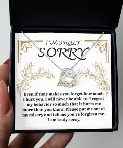 Apology Gift for Girlfriend, Wife, Soulmate - Sorry, It Hurts Me - Love Dancing Heart Pendant Necklace - Mallard Moon Gift Shop