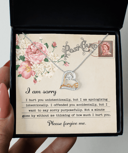 Forgive Me Gift - Sorry I Hurt You, I am Apologizing Intentionally - Love Dancing Heart Pendant Necklace - Mallard Moon Gift Shop