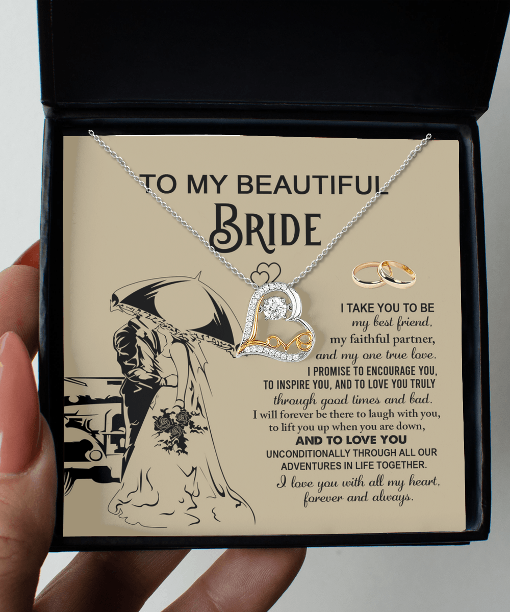 To My Beautiful Bride - My Best Friend, Faithful Partner Love Dancing Heart Pendant Necklace Wedding Day Gift - Mallard Moon Gift Shop