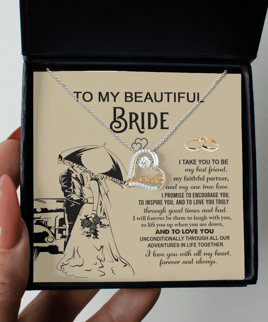 To My Beautiful Bride - My Best Friend, Faithful Partner Love Dancing Heart Pendant Necklace Wedding Day Gift - Mallard Moon Gift Shop