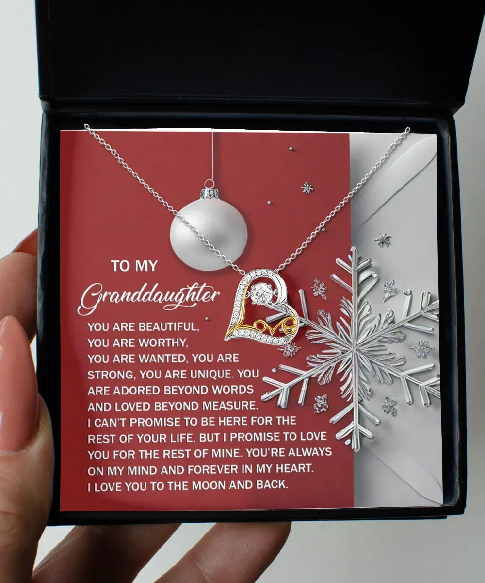 Granddaughter Gift - Moon And Back - Love Dancing Heart Pendant Necklace