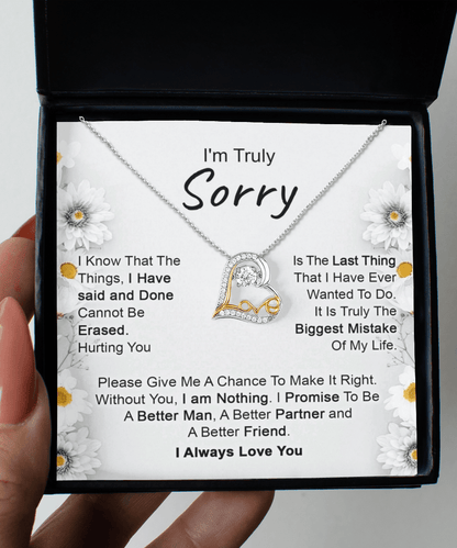 Apology Gift for Girlfriend, Wife, Soulmate - I’m Truly Sorry - Love Dancing Heart Pendant Necklace - Mallard Moon Gift Shop