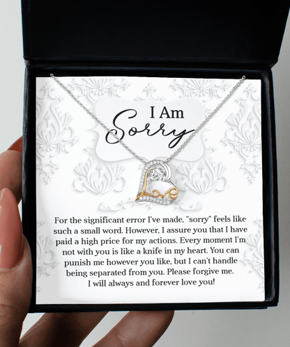 Apology Gift for Girlfriend, Wife, Soulmate - Sorry, Forever Love You - Love Dancing Heart Pendant Necklace - Mallard Moon Gift Shop