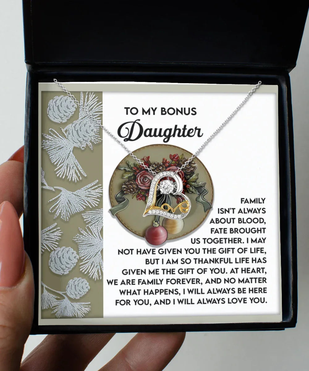 Gift for Bonus Daughter - Gift Of You - Love Dancing Heart Pendant Necklace